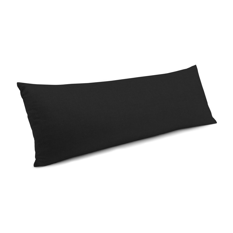 Pale Blue Linen Large Lumbar Pillow, 14" x 48", Carbon Black, Down Blend
