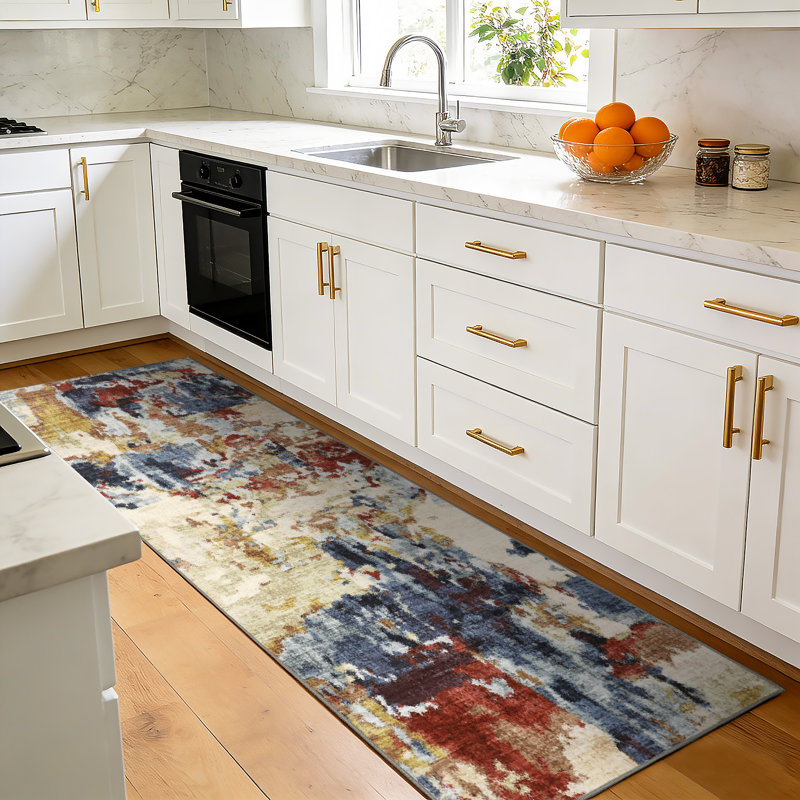 Ultra Thin Washable Area Rug – Modern Abstract Carpet, Non-Slip & Non-Shedding, Spot Resistant for Living Room, Bedroom, Hallway, Dining Room, Office – Blue & Colorful, Multiple Sizes