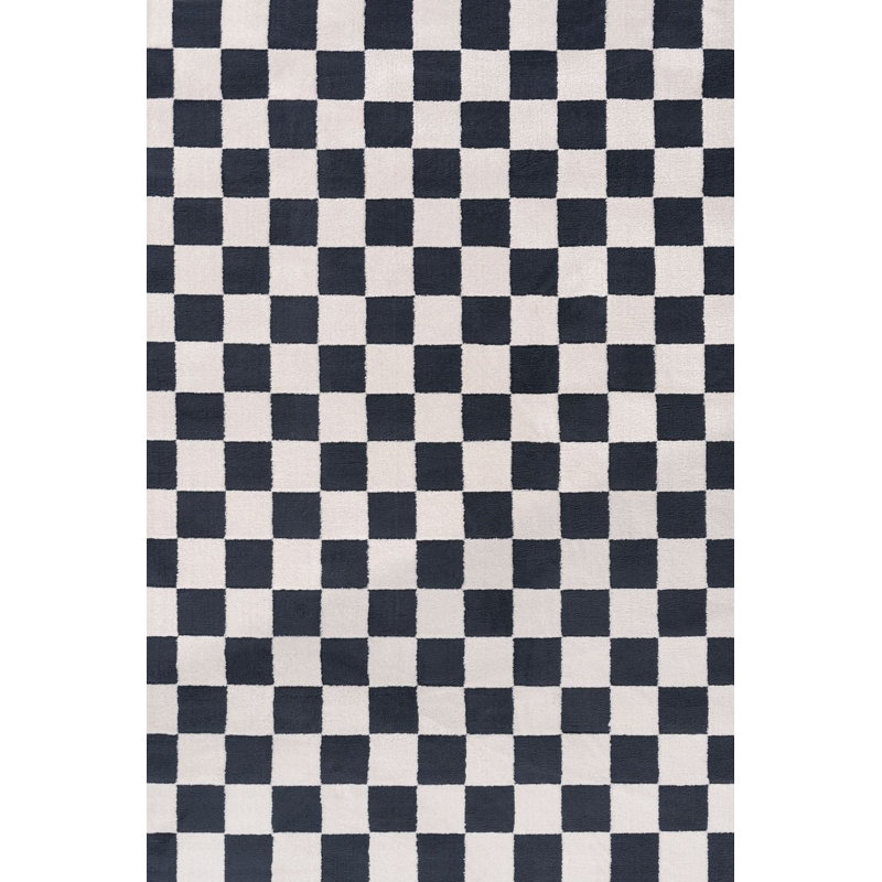 Loft Modern Checkerboard Living Room Area Rug and Runner Soft Pile, Rectangle 200 x 290 cm, Navy/Ivory