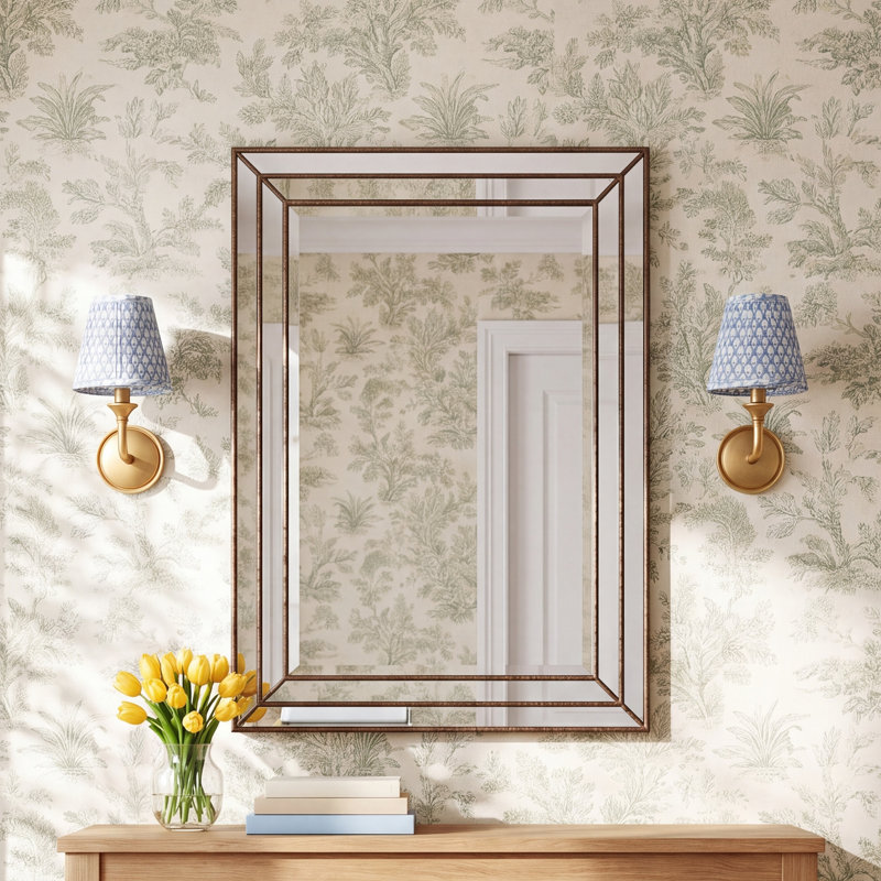 Almyra Rectangle Wall Mirror, Metallic Bronze