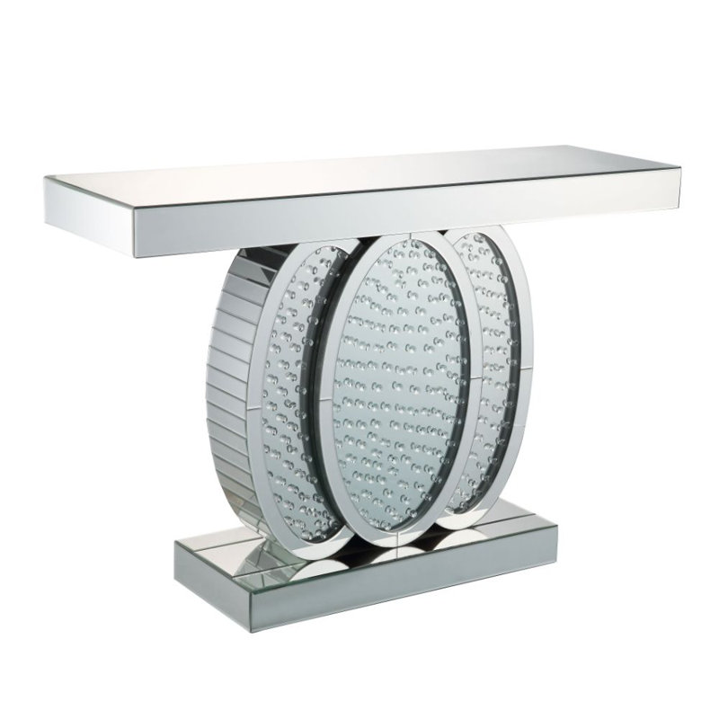 Longo Glam Rectangular Console Table with Pedestal Base in Mirrored & Faux Crystals