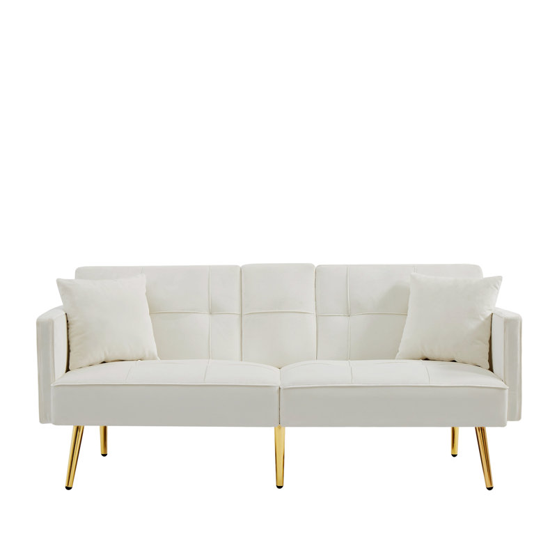 Tayabah 69.2'' Velvet Convertible Sofa, Cream White Velvet