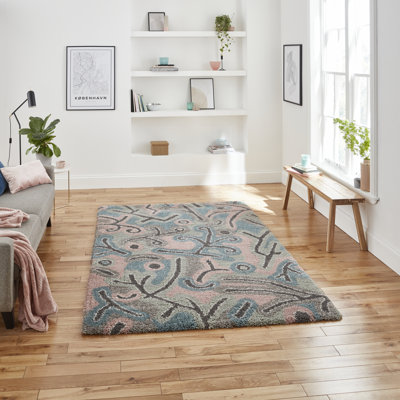 Machine Woven Green/Pink/Brown Rug