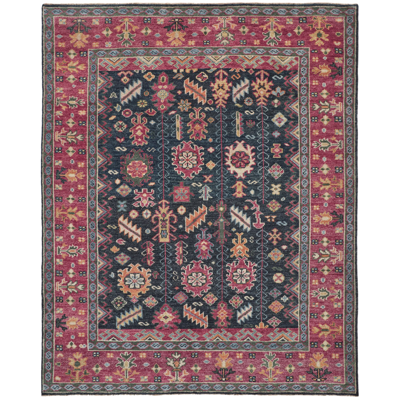 Piraj Wool Geometric Area Rug in Pink, Rectangle 2' x 3'
