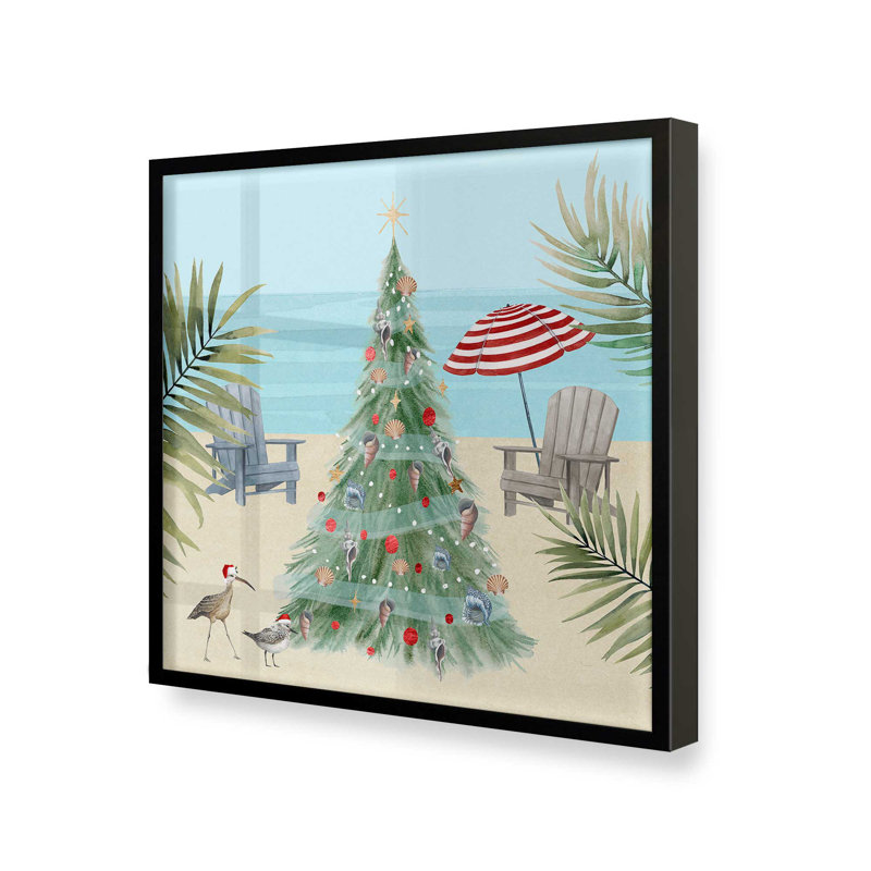 Imprimé Beachside Christmas II, H 17,5 po x l 17,5 po, Cadre simple noir satiné, bois massif