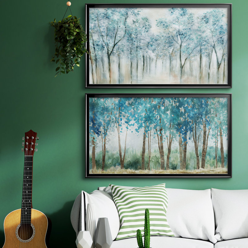 Printemps bleu - ensemble de 2 peintures sur toile encadrées, H 10,5 po x l 37 po x P 1,5 po, Argent