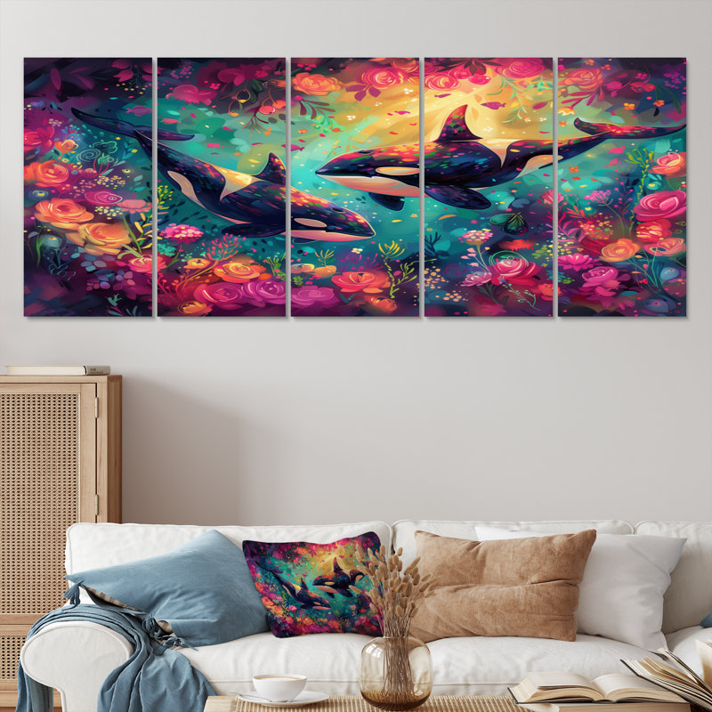 Alyshea - Ensemble de décoration murale baleine, H 28 po x l 60 po