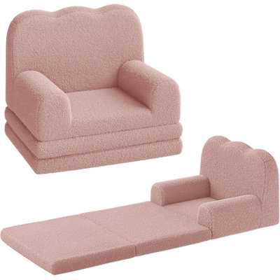 Kids Couch, 2-in-1 Comfy Toddler Couch Fold Out, Convertible Sofa to Lounger Foam Kids Chair with Soft Sherpa, Gift for Girls and Boys (Pink) by Ebern Designs