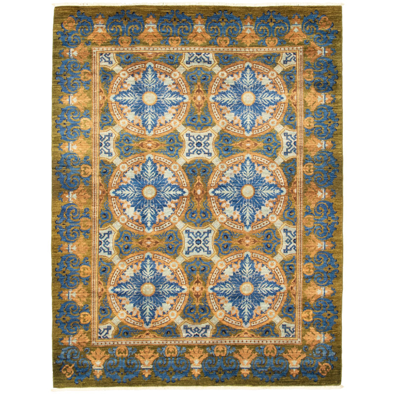 Tapis bleu foncé en laine noué à la main
