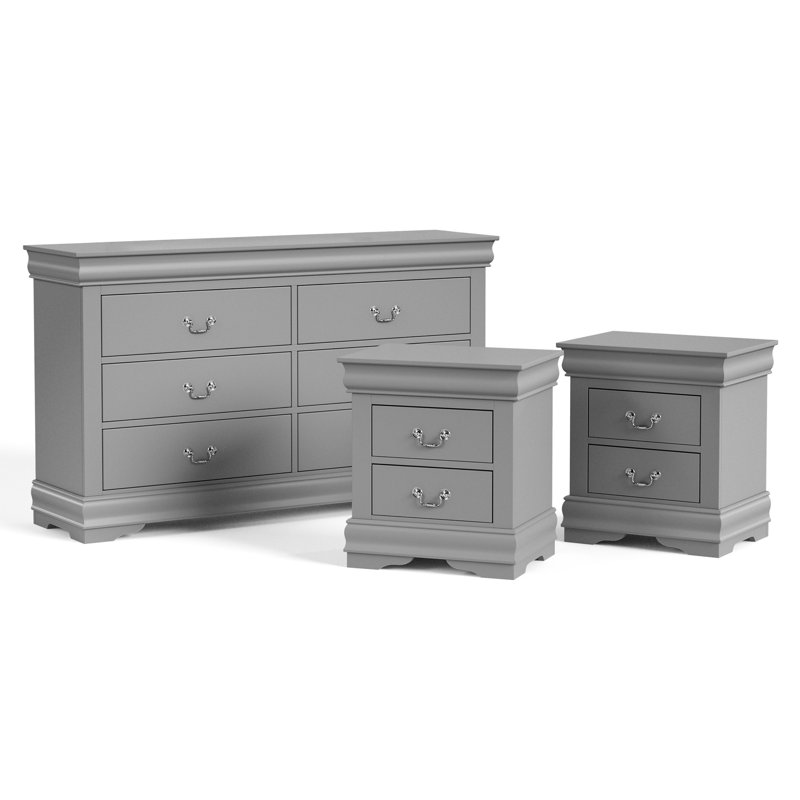 Ensemble de chambre à coucher 3 pièces Emelinda (1 commode et 2 tables de chevet), 3 Pcs: Dresser, 2 Nightstands
