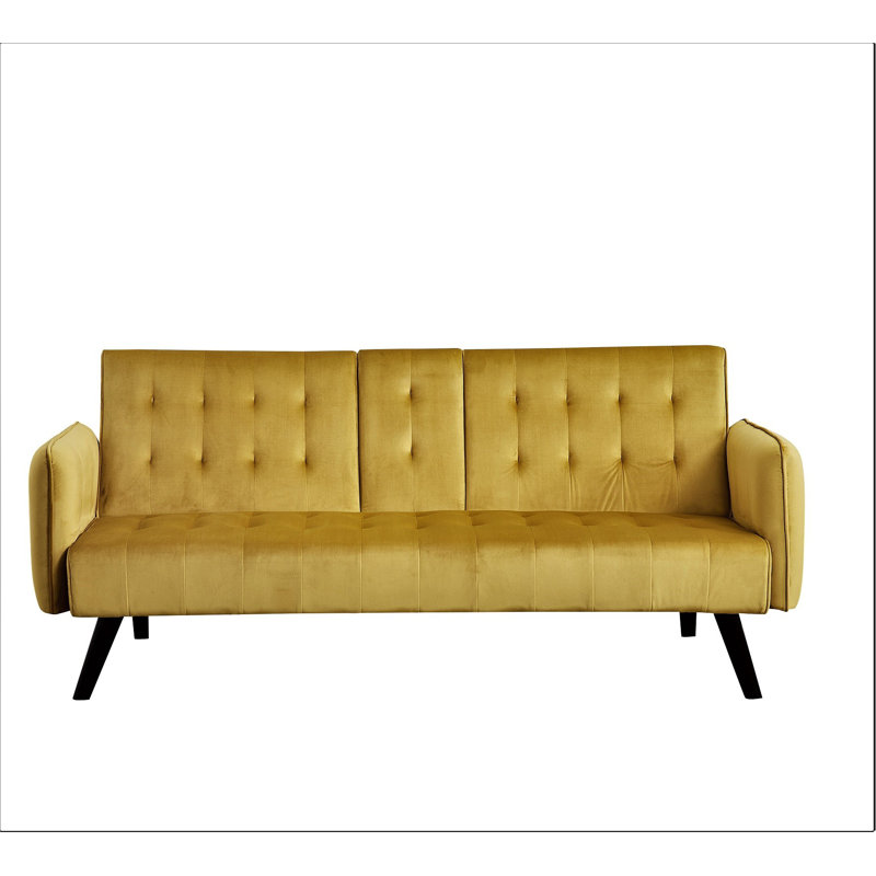 Canapé-lit convertible en velours avec porte-gobelet, Polyester jaune