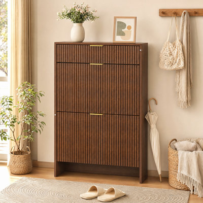 Armoire de rangement étroite et étroite pour chaussures avec tiroirs et poignées dorées