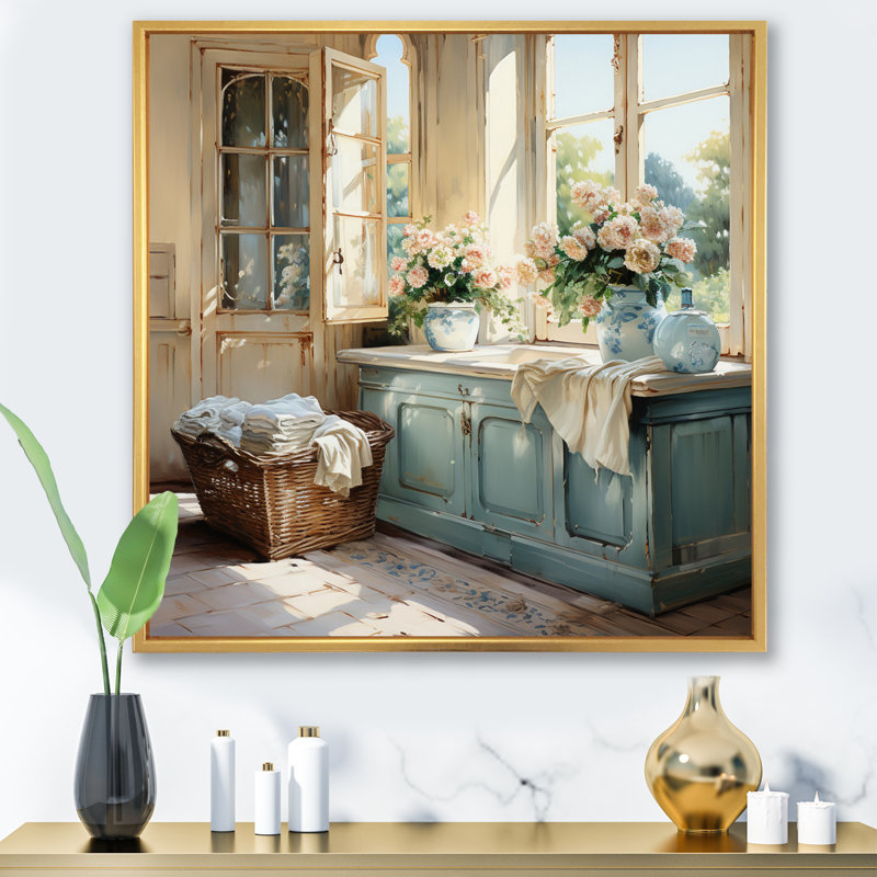 Laundry Room French Vintage I - Laundry Wall Art, Doré, H 30 po x l 30 po, Reproduction avec cadre flottant