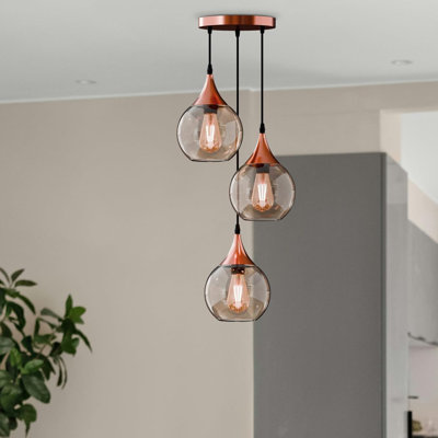 Borough Wharf Annesa 3-Light Copper Pendant – A Modern Industrial Ceiling Light Adjustable for Kitchen Islands and Dining Areas.