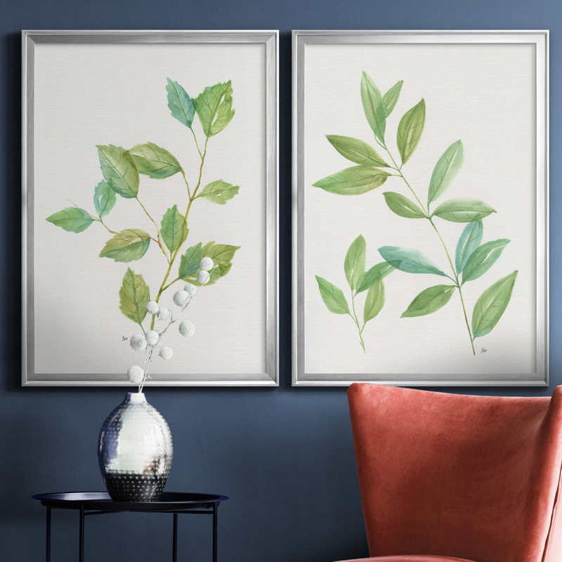 Printemps verts I - ensemble de 2 reproductions d'art, H 22,5 po x l 61 po x P 1,5 po, Toile encadrée argentée, Pas de tapis