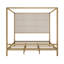 Lit à baldaquin moderne en or avec tête de lit tapissier en tissu de lin de 76,5 po de hauteur et cadre à 4 colonnes, sommier tapissier nécessaire, très grand lit (ancien SKU: N701P272839C)-643457475-643457474