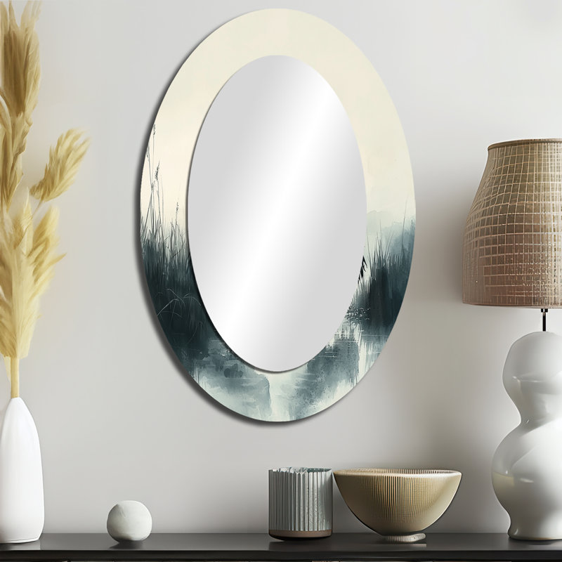 Miroir mural Cranes In The Misty Marsh II - Gris, 36 po x 24 po