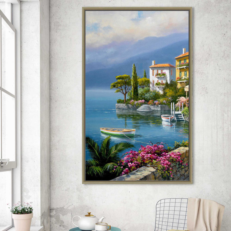 Seaside Bistro Café I par Sung Kim - Peinture, Cadre flottant champagne, H 63,5 po x l 39,5 po x P 2 po
