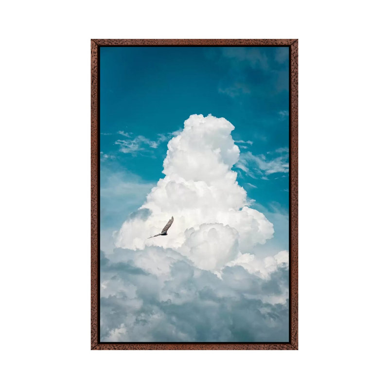 Through the Clouds Vulture 1 Piece Painting on Canvas, 101.6cm H x 66.04cm W x 3.81cm D, Classic Brown Wood Framed