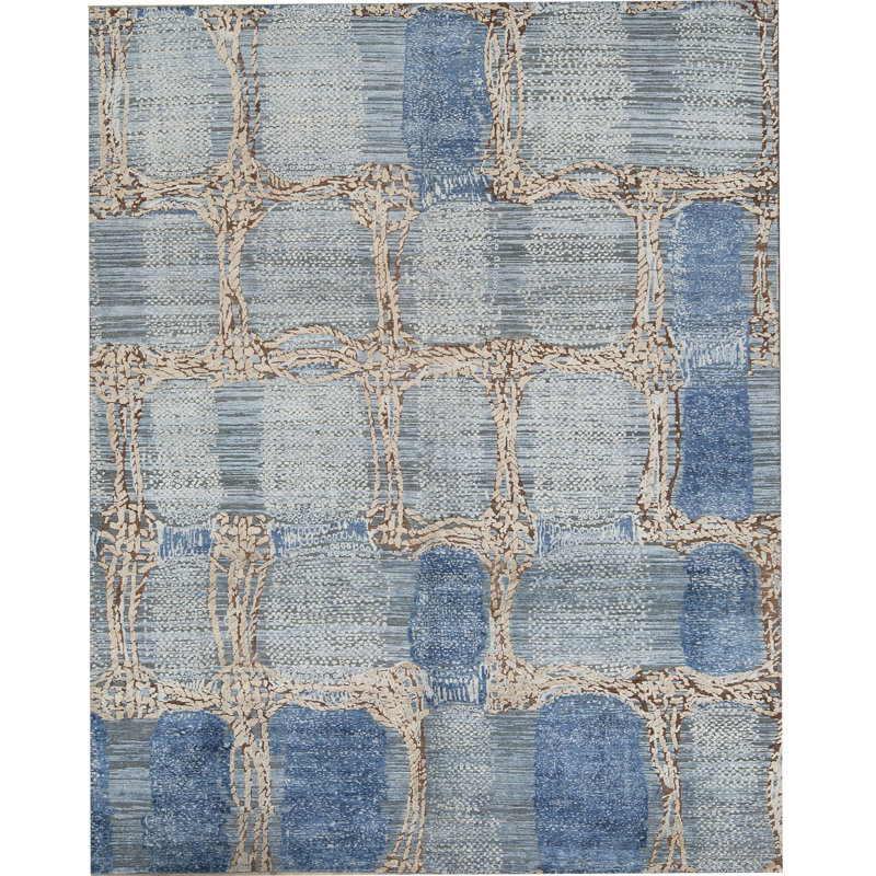 Tapis bleu clair noué à la main de haute qualité