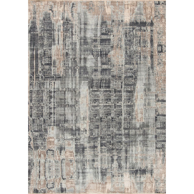 Leonardo Hand Knotted Abstract Area Rug in Blue/Brown, Rectangle 9' x 13'