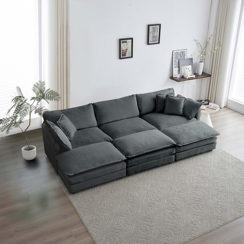 Canapé modulaire confortable à assise profonde et réversible modulaire à 6 places avec 3 repose-pieds, 3 coussins décoratifs et 2 coussins d'accoudoirs