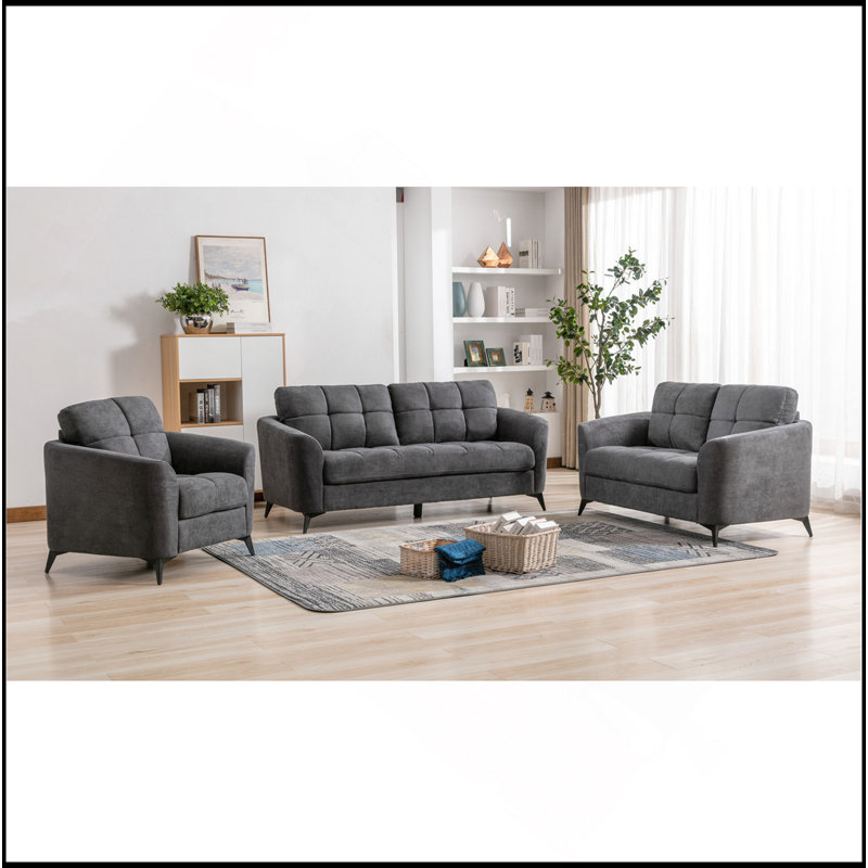 Ensemble de salon canapé en tissu tissé gris Callie, Gris