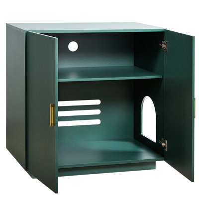 Enceinte de litière en bois pour chat, armoire cachée de 31,5 po, salle de bain intérieure, trous ventilés, animalerie à double porte, charge robuste, panneau de particules spacieux, assemblage facile, ventilation arrière