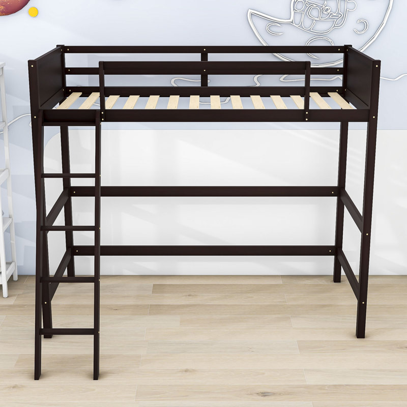 Gionny Twin Size Wood Loft Bed With Ladder, Espresso