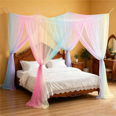 Colorful Gradient Square Top Canopy Mosquito Net - Romantic Princess Bed Canopy, Extra Large 84.6"L x82.67"W x 86.6"H, Breathable Mesh Insect Netting for Bedroom Bed Decoration, Fits King/Queen Size Beds
