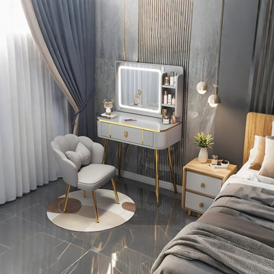 23.62"Light Luxury Gray Vanity With Mirror And Stool