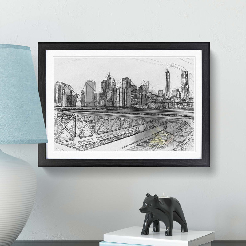 A Yellow Taxi Cab in New York in Abstract - Framed Print, Black Framed, 48cm H x 65cm W x 2cm D
