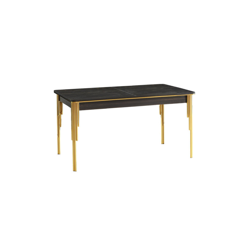 Elegant Extendable Dining Table, Black & Gold Finish, 56.7 x 30.7 x 35.4 inches (Extended Width: 69.9 inches) | 100% Melamine Coated Particle Board with Durable Metal Legs | Perfect for Modern Dining Rooms & Gatherings