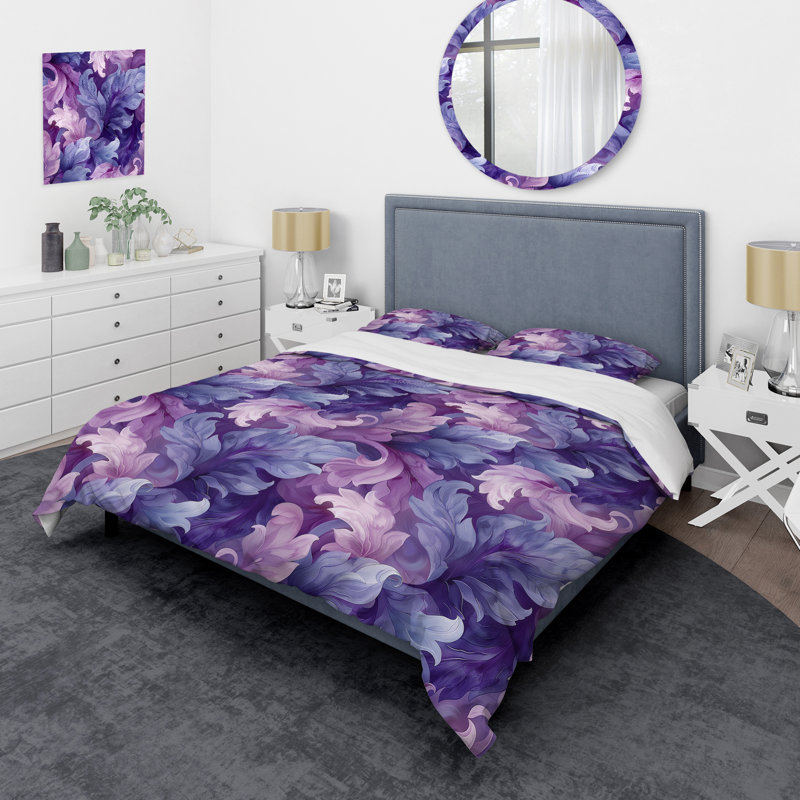 Ensemble de housse de couette Lavender Fluid Dreams I - Modern, Housse de couette pour grand lit + 2 taies décora