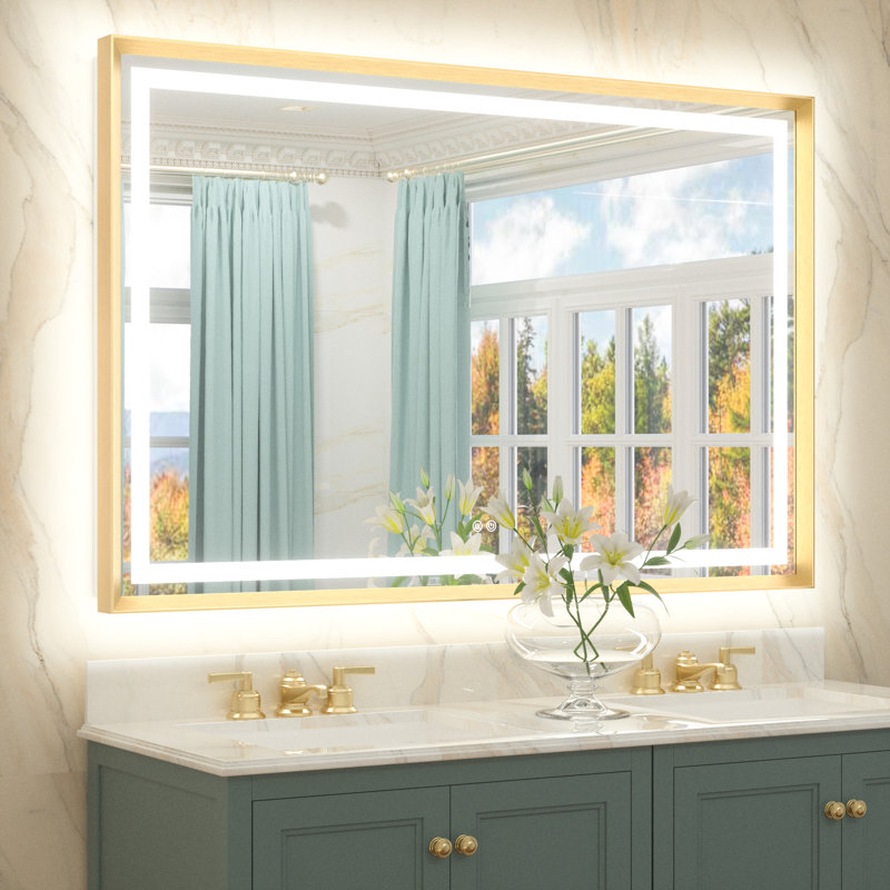 Miroir de salle de bain Dineen, Doré, 55 po x 36 po