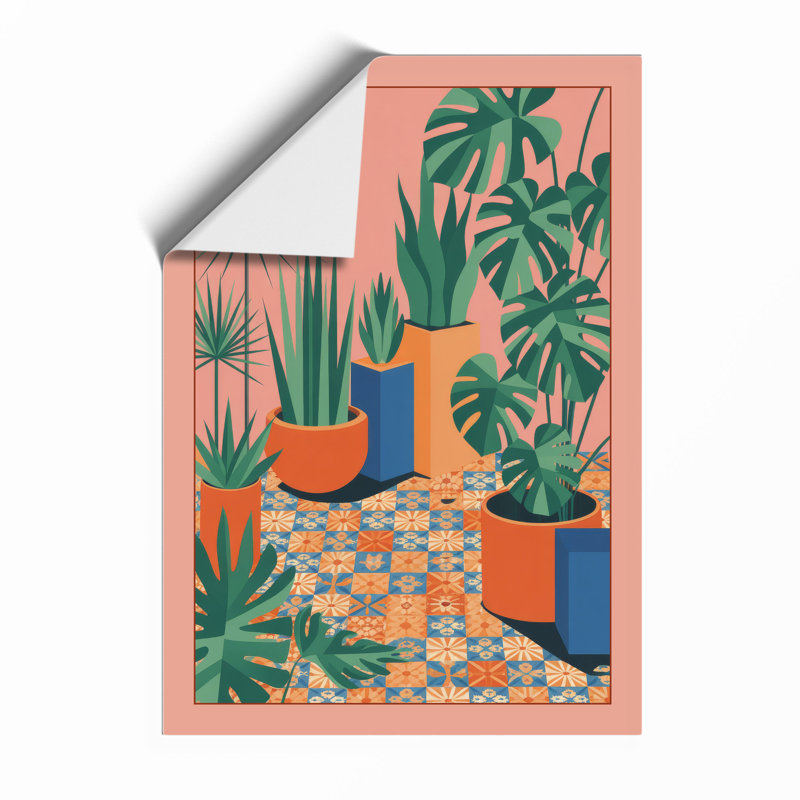 Potted Plants in Coral Botanical - Framed Print, Unframed, A4 - 29.7 x 21.0 cm