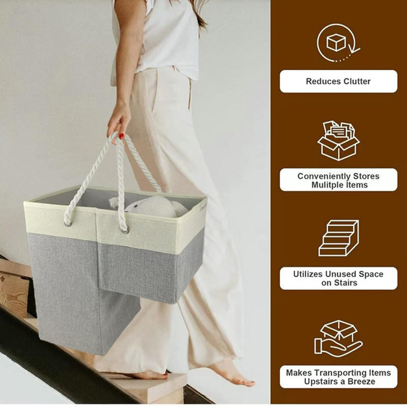 Flax Foldable Stair Step Basket With Rope Handles