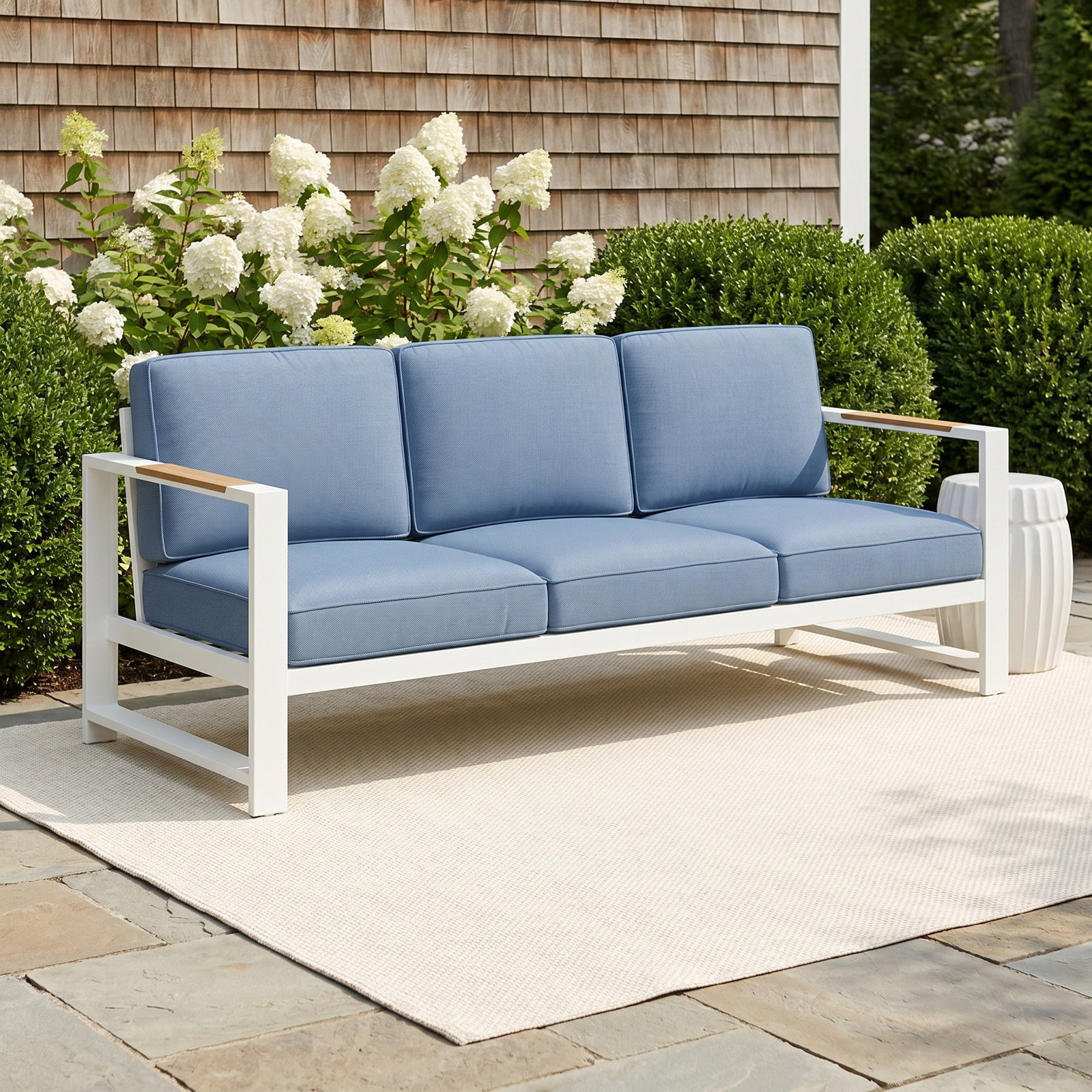 Jayton 81" Patio Sofa, White/Blue