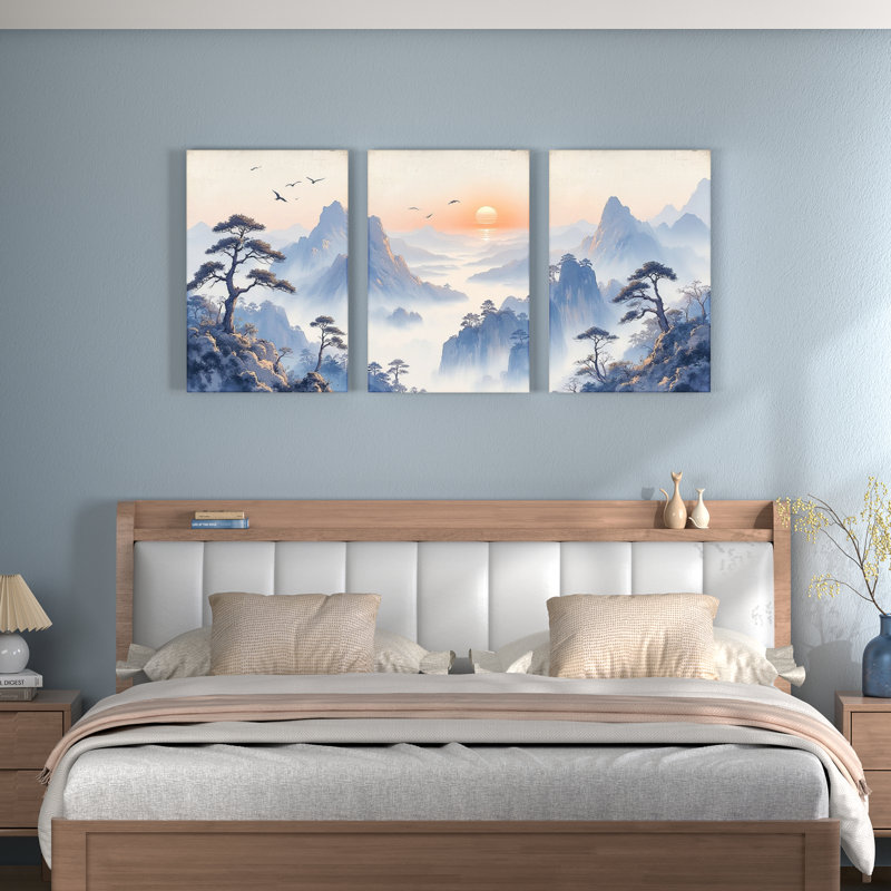 Tableau sur toile de paysage chinois (lot de 3), H 30 po x l 60 po