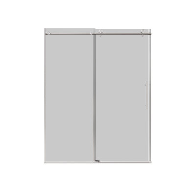56-60" W * 76" H Stainless Steel Round Tube Frameless Single Sliding Shower Door, 1/4"-thick (6mm) SGCC Clear Tempered Glass Door, Reversible Installation