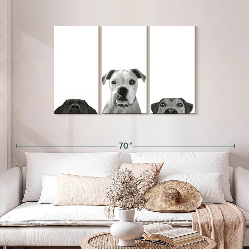 " Curious Dogs " by Emma P 3 - Pieces, 28" H x 45" W x 1.25" D