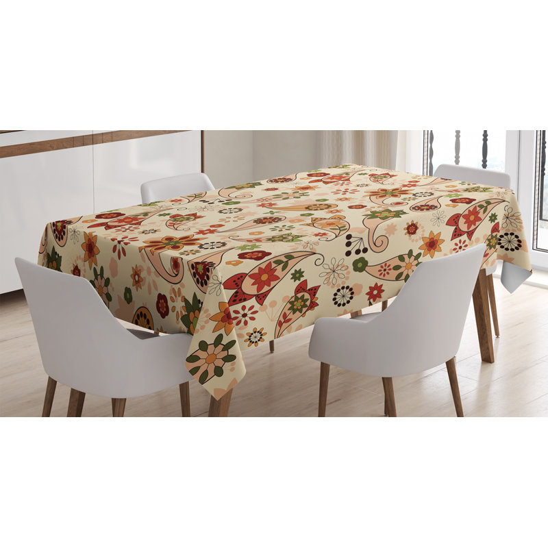 Ambesonne Paisley Tablecloth, Floral Design With Spring Motifs And Paisley Elements Oriental In Design, Rectangular Table Cover For Dining Room Kitchen Decor, 52" X 70", Multicolor