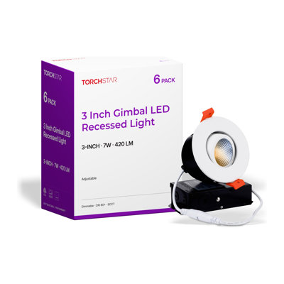 3" 5CCT Gimbal LED Recessed Light, CRI 90+, Dimmable Swivel Adjustable Eyeball Downlight with J-Box, IC Rated & Air Tight, White