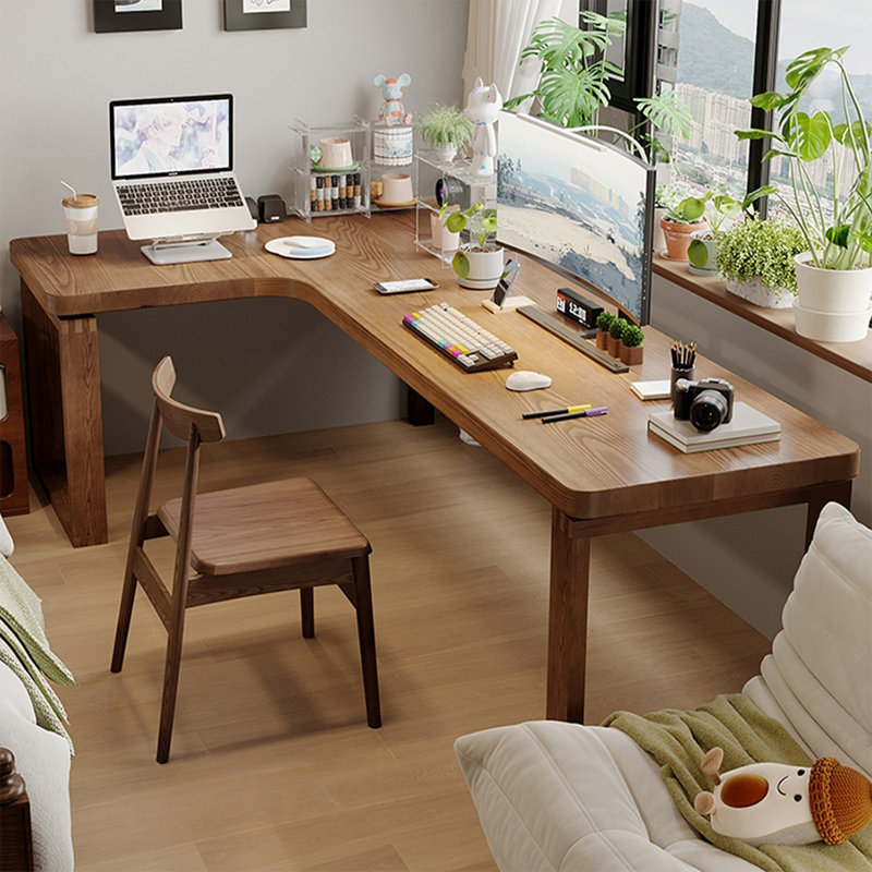 Bureau d'angle en bois massif en forme de L, H 29,53 po x l 55,12 po x P 39,37 po, Retour à droite