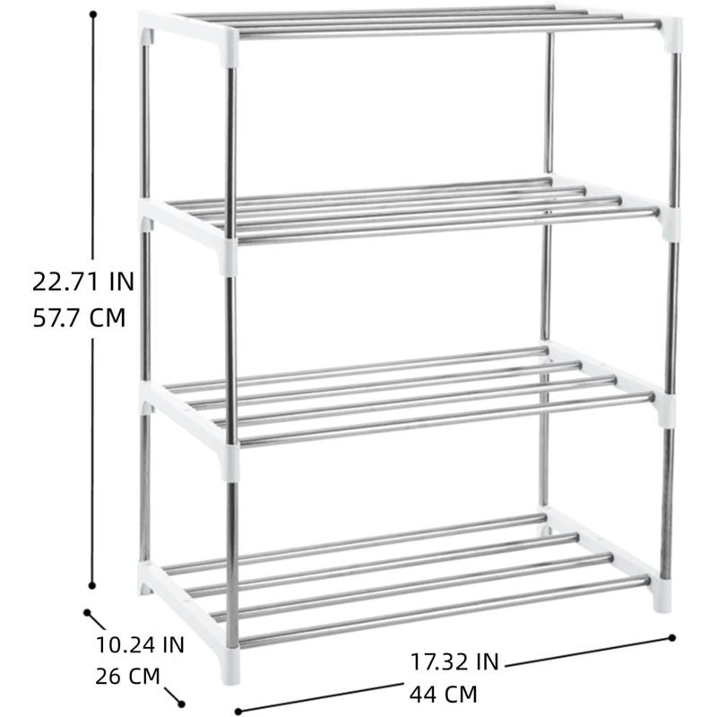 4-Tier Stackable Small Shoe Rack, Lightweight Shoe Shelf Storage Organizer For Entryway, Hallway And Closet, Silver
