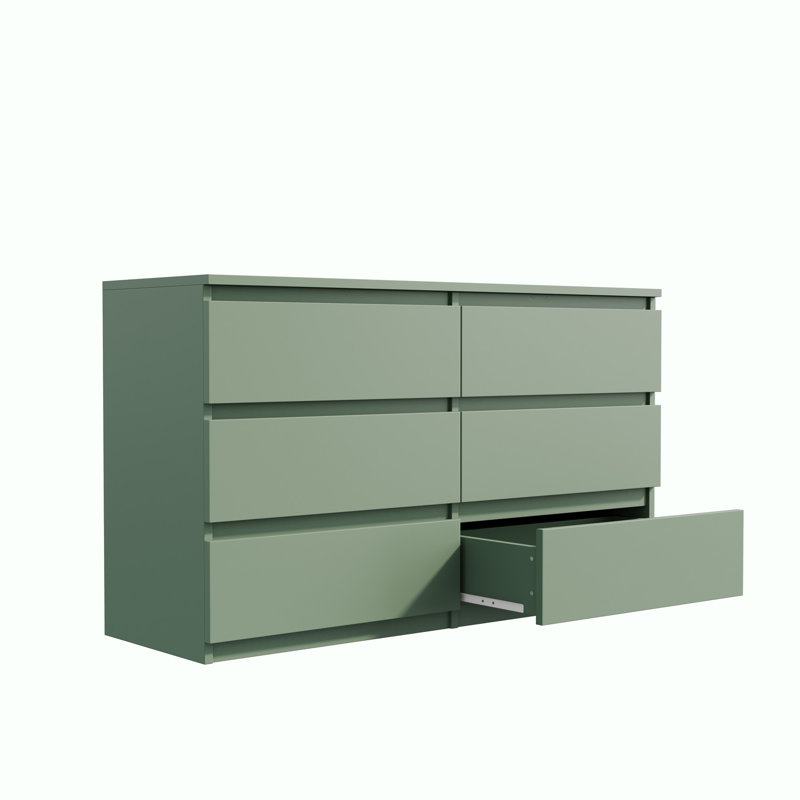 Commode décorative 6 tiroirs, Vert/blanc