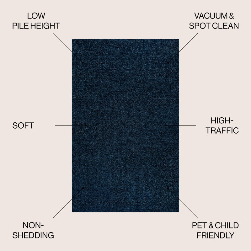 Airidas Solid Low-Pile Navy Rug, Rectangle 5' x 8'