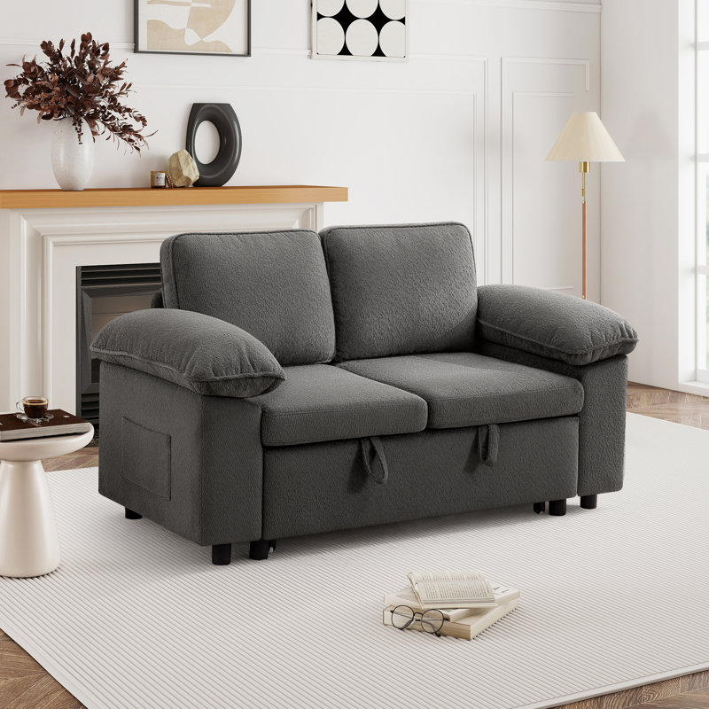Waldorf 60.6" 2-Seat Loveseat Sofa with Pull-Out Bed, Gray