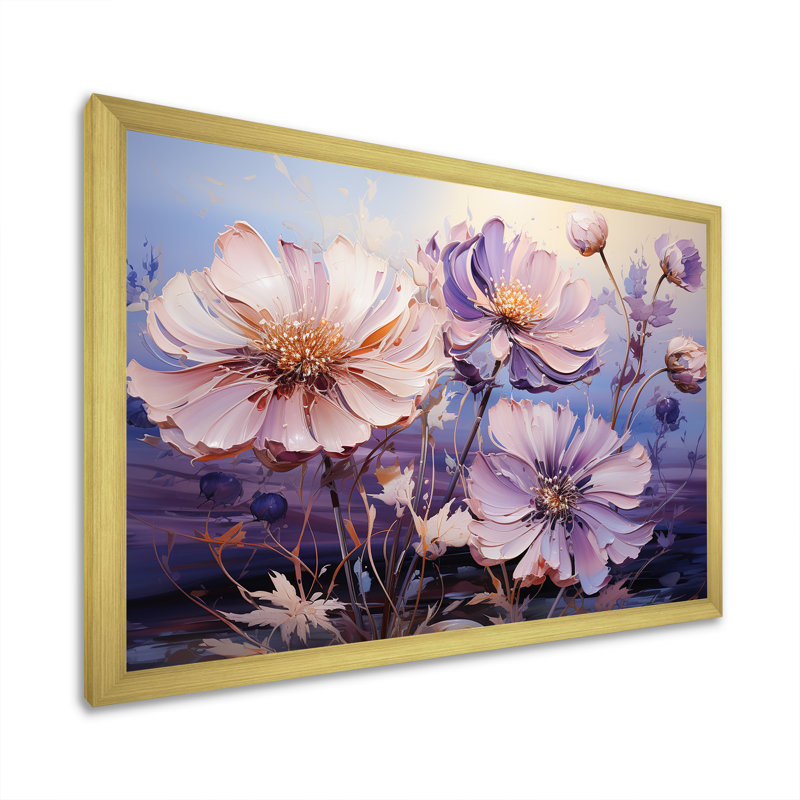 Harmonious Violet Flowers Field - Flower, reproduction d'art sur toile, Cadre doré simple, H 34 po x l 44 po x P 1,5 po