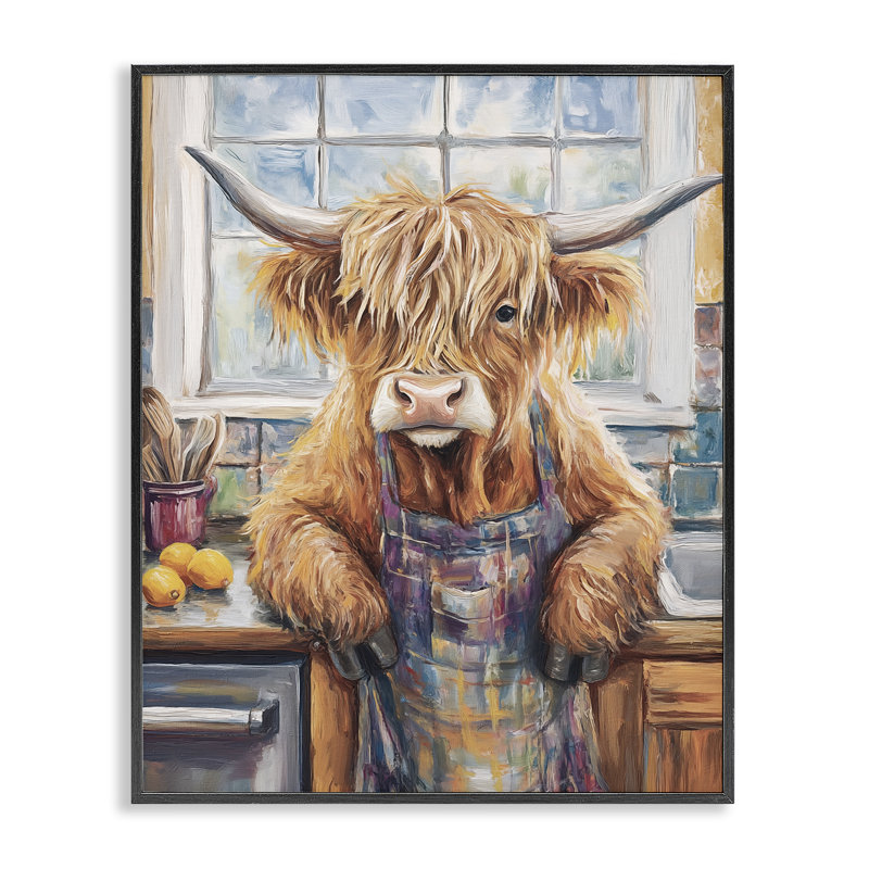 Giclée encadrée Kitchen Kitchen Chef Cow, design par Nina Blue, Giclée encadrée noir minuit, H 30 po x l 24 po